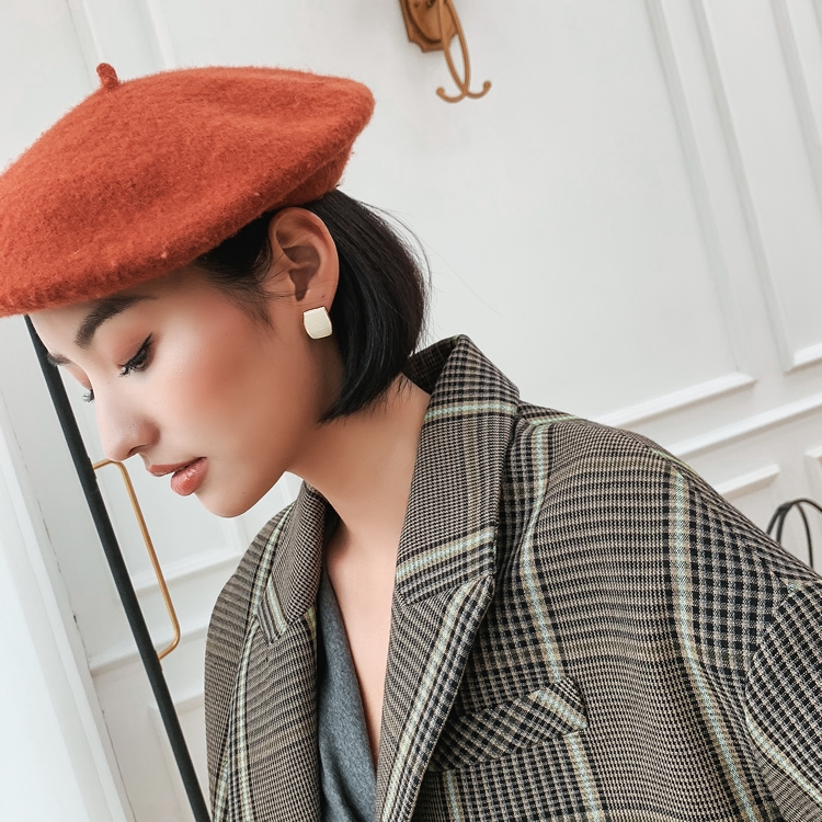 Burgundy Bông Tai Hình Vuông Phong Cách vintage Thanh Lịch Cho Nữ