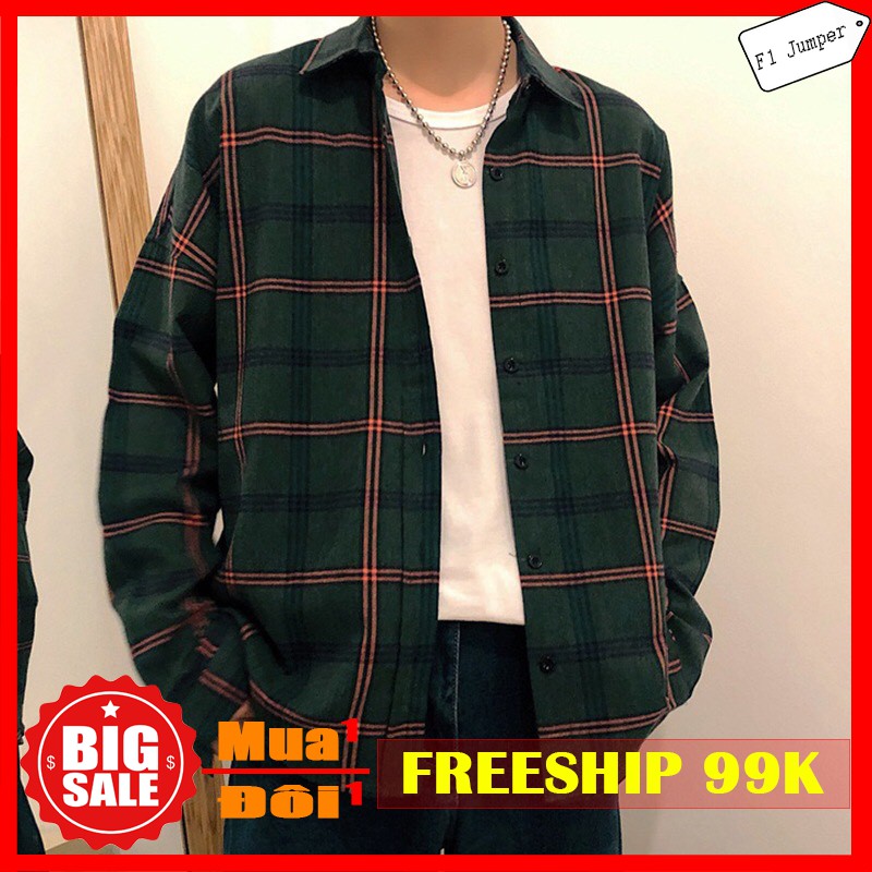 (RẺ VÔ ĐỊCH) Áo khoác sơ mi ca rô oversize