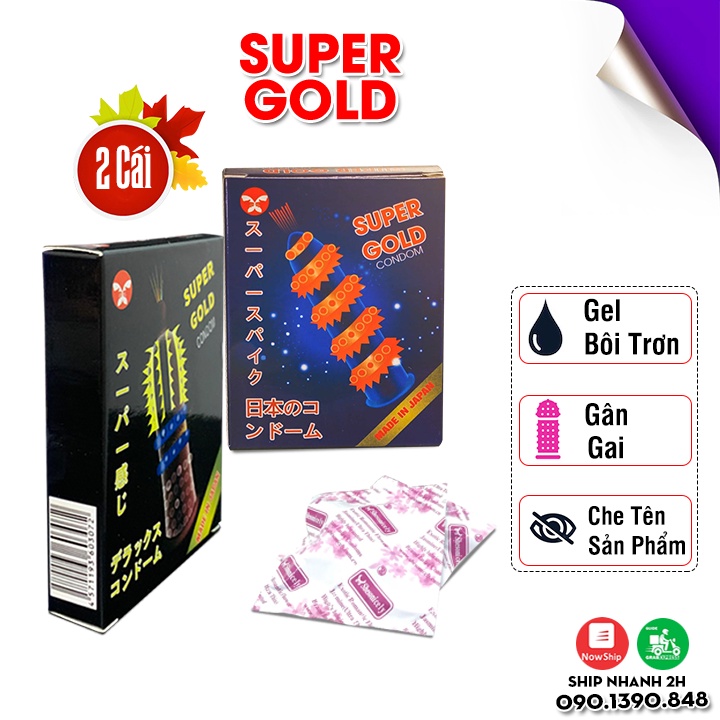 Bao Cao Su Gân Gai, Bcs Gai Bi Super Gold, hộp 2 cái (Hàng NHẬT). Bcs Gai Mới - Độc - Lạ Rất Ưa Chuộng, Dùng Bao Phê.