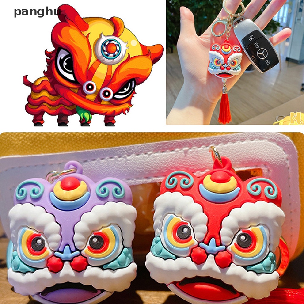Lion Dance Head Keychain Key Ring Car Bag Pendant Chinese Style Keyring Jewelry