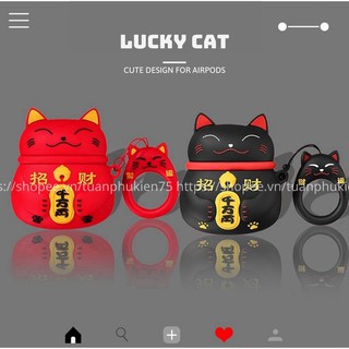 Airpods Case ⚡ Freeship ⚡ MÈO THẦN TÀI Case Đựng Tai Nghe Không Dây Airpods 1/ 2/ i11/ i12/ i18/ i100-
