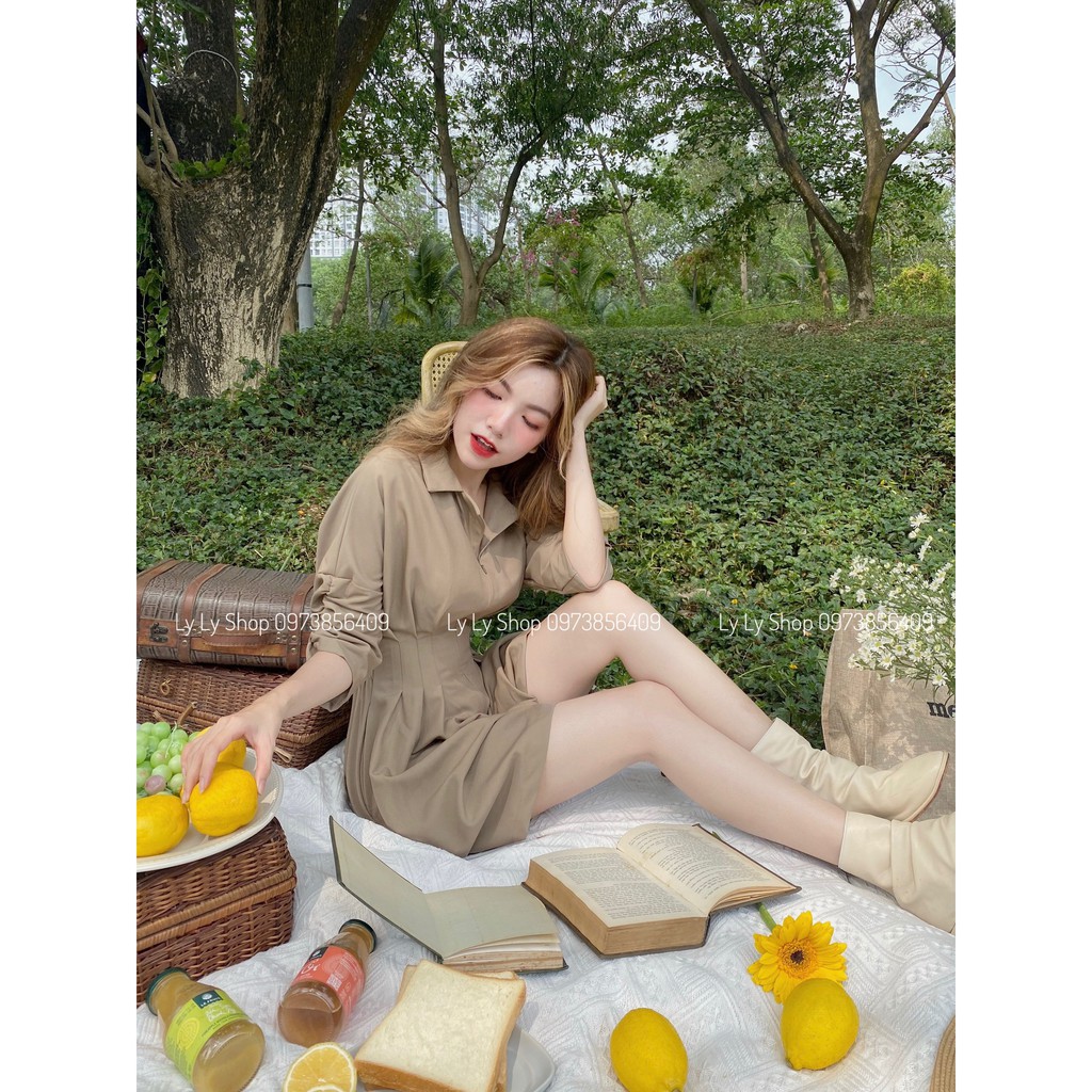Jumpsuit sơmi dây kéo xếp ly eo ( có bigsize)