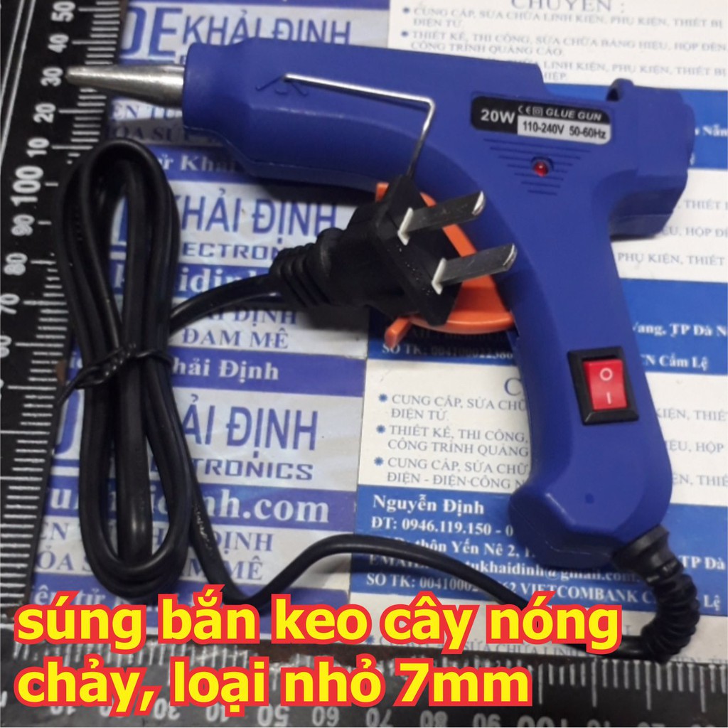 súng bắn keo cây nóng chảy, loại nhỏ (keo 7mm), có led báo, có công tắc áp 220Vac kde4699