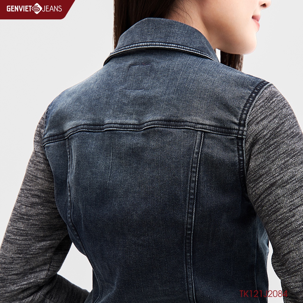 Áo Khoác Jeans Genviet Nữ Túi Hộp Chất Bò Jean Phối Tay Nỉ TK121J2084