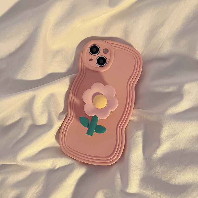 Ốp Điện Thoại Màu Trơn Họa Tiết Hoa Viền Gợn Sóng Cho Iphone 14 13 12 11 Pro Max X XR XS Max 7 8 Plus