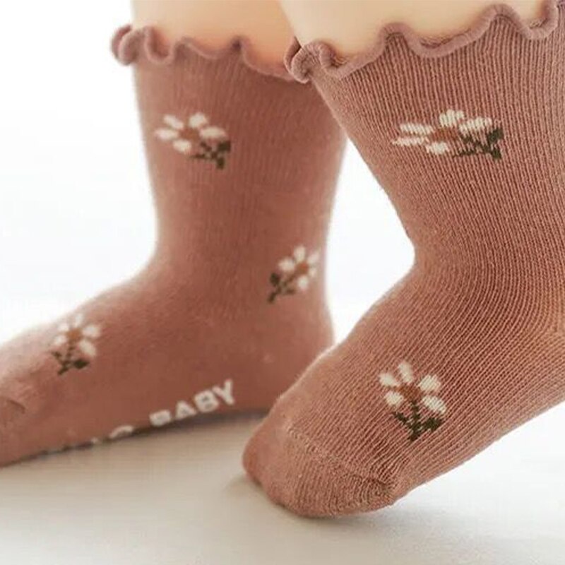 Vớ Cotton Mềm Co Giãn Chống Trượt In Họa Tiết Hoa Dễ Thương Dành Cho Bé Gái
