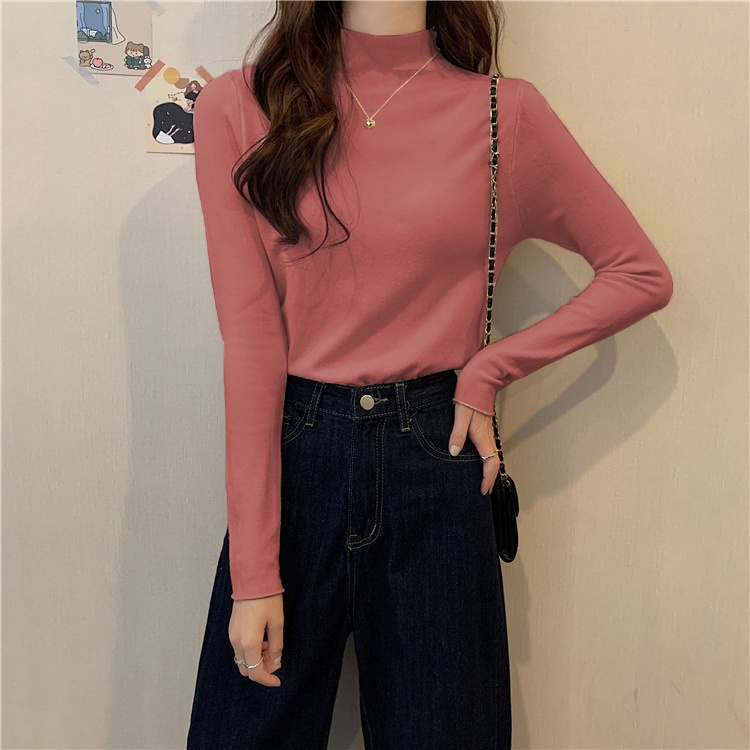 NRVP Áo thun tay dài cổ cao phong cách Hàn Quốc 2021 cho nữ