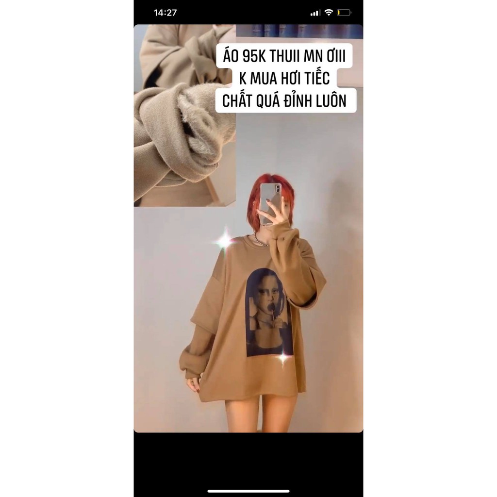 Áo nỉ cô gái kẹo mút phối tay màu nâu - Thun phông hoodie form rộng bigsize ulzzang HOT | BigBuy360 - bigbuy360.vn