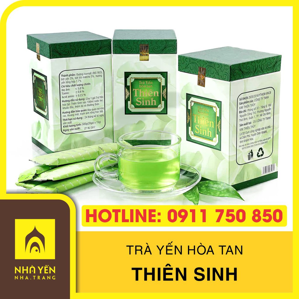 Trà Yến Hòa Tan Thiên Sinh - Vị trà xanh matcha - Hộp lớn 20 gói 15gr - Nhà Yến Nha Trang