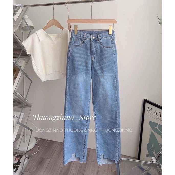 [Ảnh thật/Video]Quần ống đứng cắt gấu Ziczac kiểu Hàn Quốc Quần ống đứng ôm chân gọn dáng