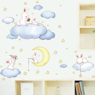 Tranh Decal dán tường Thỏ - Mặt Trăng Cho Bé