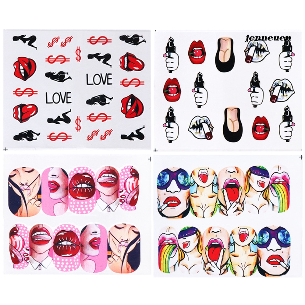 [Hàng mới về] Set 9 tờ nhãn dán trang trí móng hình đôi môi quyến rũ