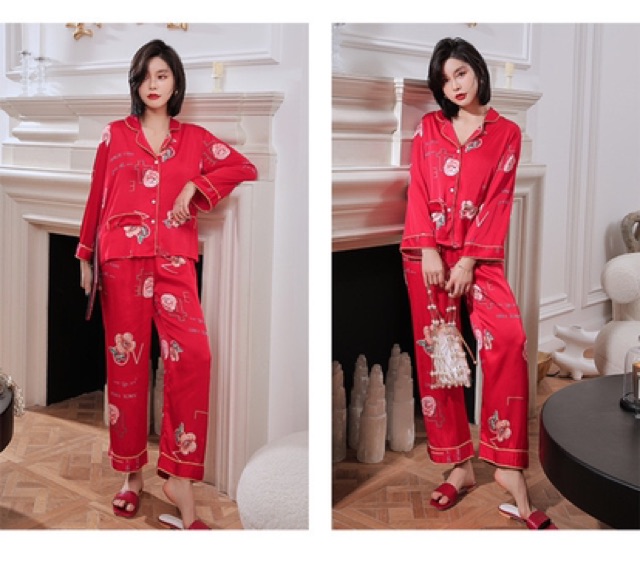 SX 620 bộ ngủ dài tay pjiama  - đồ ngủ lụa satin cao cấp -KellyWang