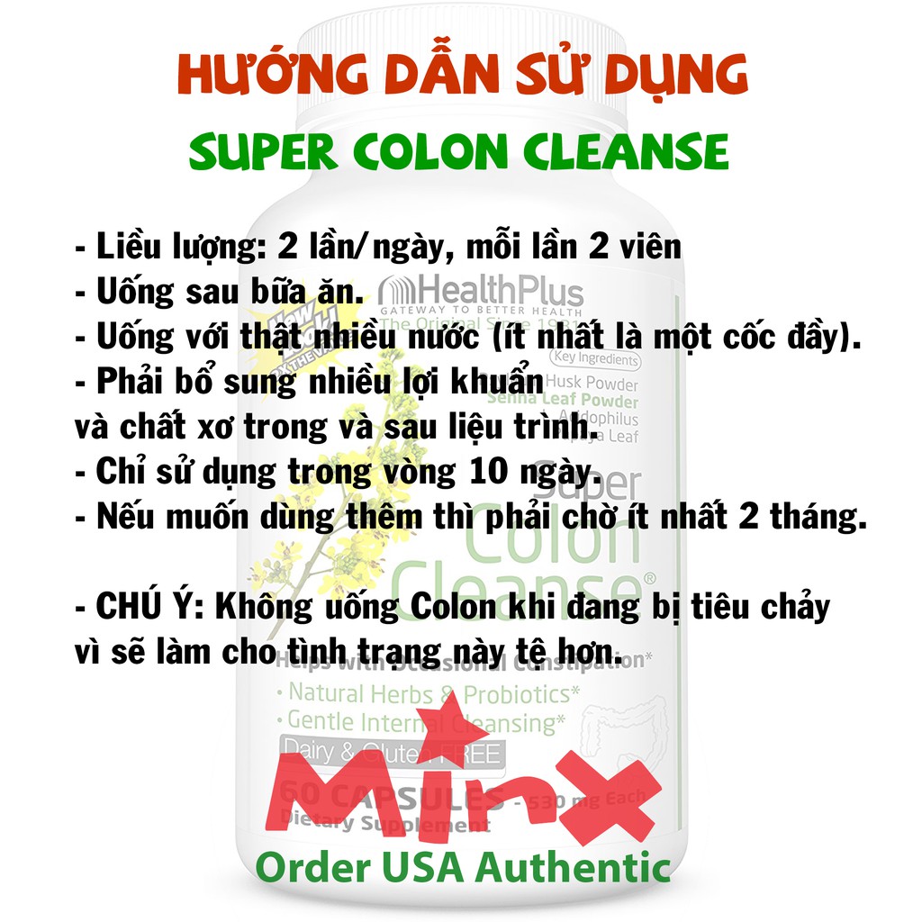 Viên uống Super Colon Cleanse hãng HeathPlus - Detox Ruột Colon Cleanse - Viên uống thải độc đại tràng - MINX Store