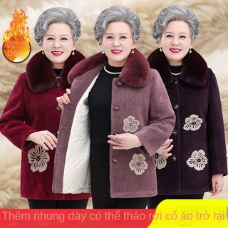 Bà ngoại mùa đông nhung lông chồn trung niên áo khoác nữ già mặc len dày cho
