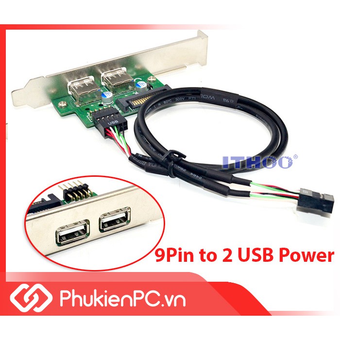 Cáp 9pin usb mainboard ra 2 usb panel hỗ trợ nguồn