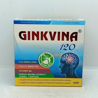GINKVINA 120 hoạt huyết bổ não hộp10 vỉ x 10 viên