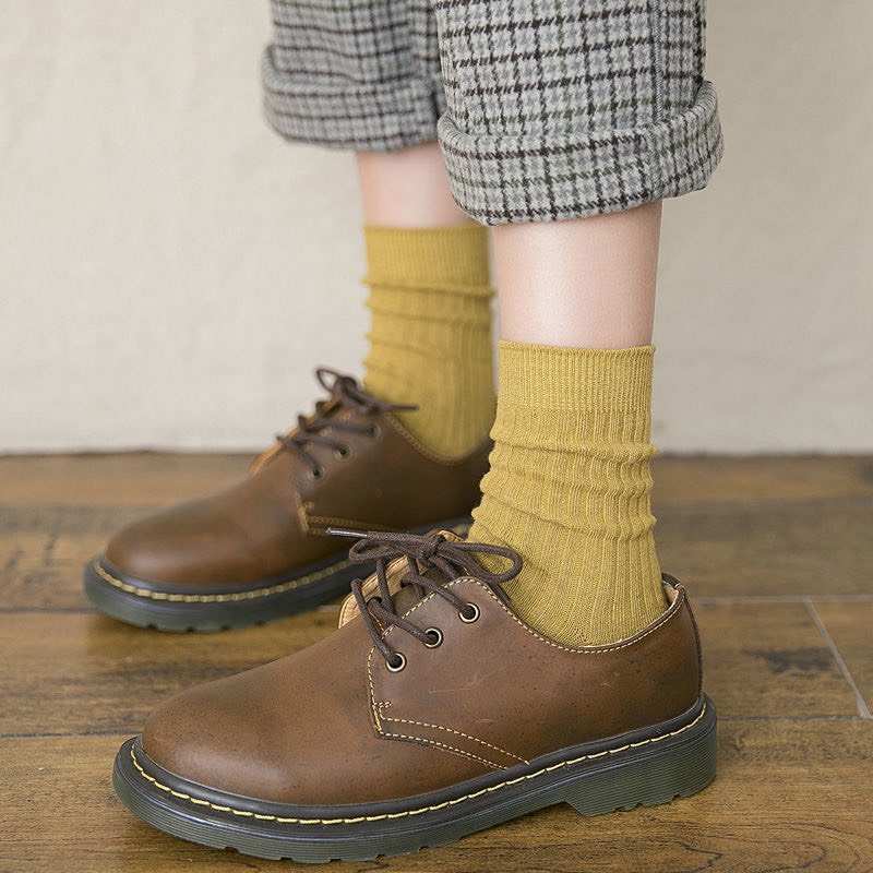 Tất vớ cổ cao trơn nam nữ vintage cotton dày đẹp phong cách Hàn Quốc ANDOSA T06