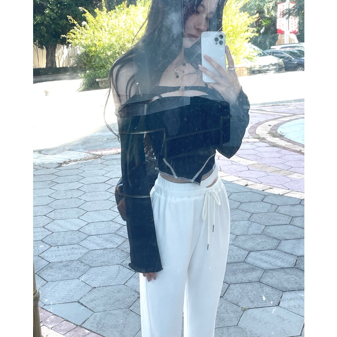 Cocory vn Áo Croptop Trễ Vai Thiết Kế Lệch Tà Quyến Rũ Thời Trang Mùa Hè