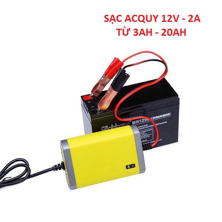 [Mã LIFE1404ALL50K giảm 10% đơn 200K] Bộ sạc bình ắc quy tự ngắt 12V 3Ah-20Ah sạc acquy xe máy, xe hơi có đèn led