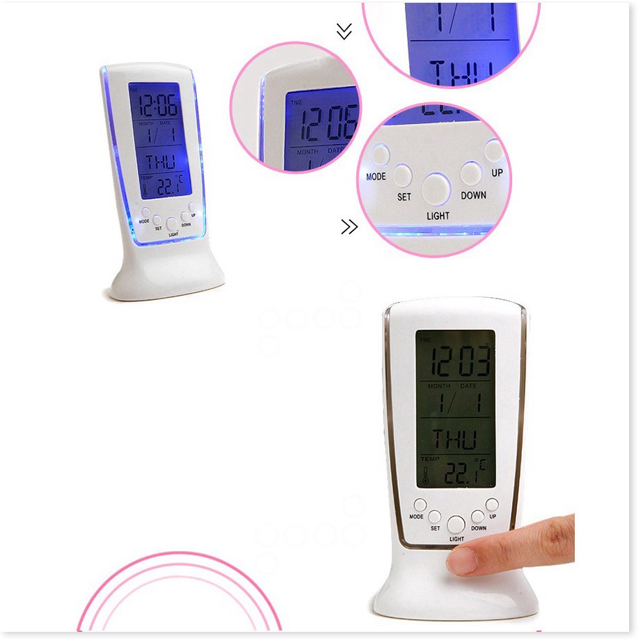 Đồng hồ Đồng hồ để bàn nhiệt kế, thiết kế sang trọng, thanh lịch, có đèn Led màu xanh tinh tế 4939