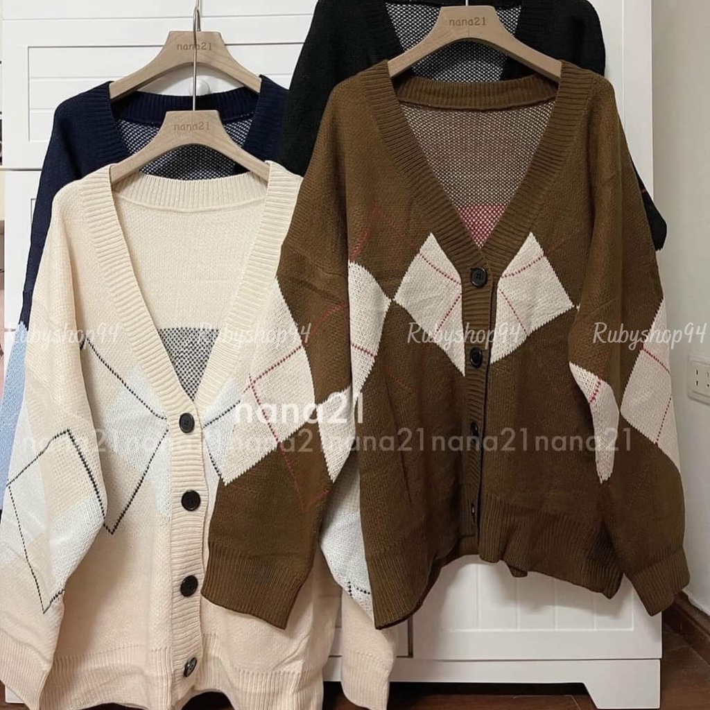 Áo cardigan len nữ dày dáng dài form rộng, Áo len nữ ulzzang khoác ngoài họa tiết quả trám