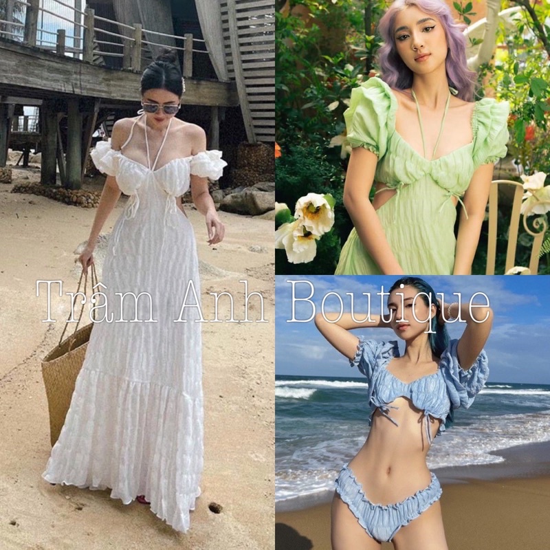 (Loại 1)Đầm maxi cổ yếm khoét eo TRÂM ANH BOUTIQUE248(không có mút ngực)