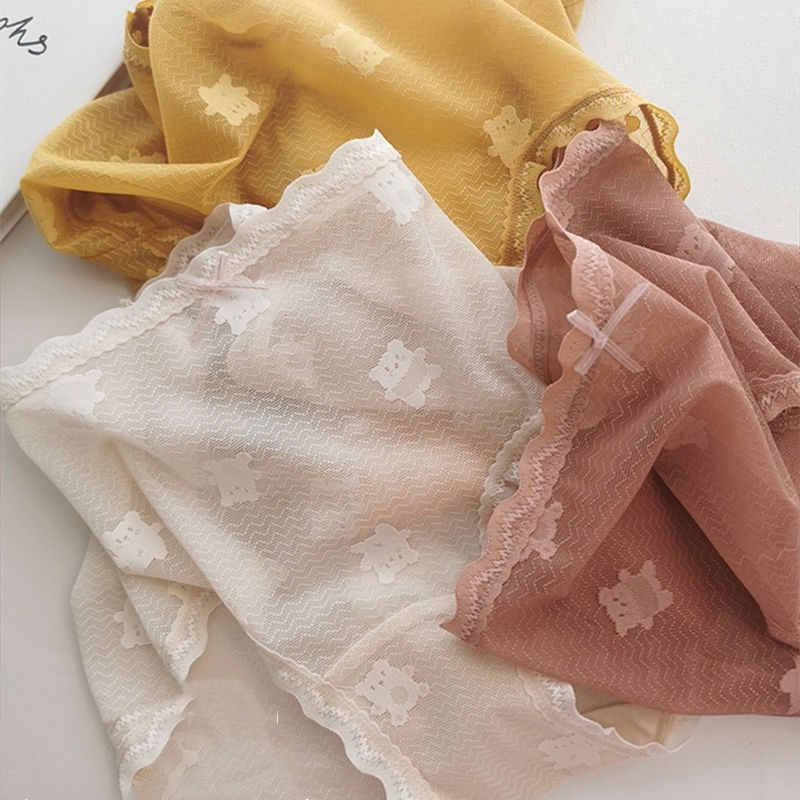 Quần Lót Lụa Phối Ren Siêu Mỏng Thoáng Khí Kháng Khuẩn Không Đường May Quyến Rũ Cho Nữ