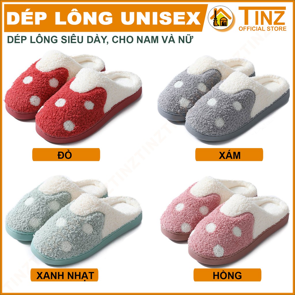 Dép Lông Mang Trong Nhà Unisex TINZ Dép Đi Trong Nhà Trái Dâu Siêu Ấm