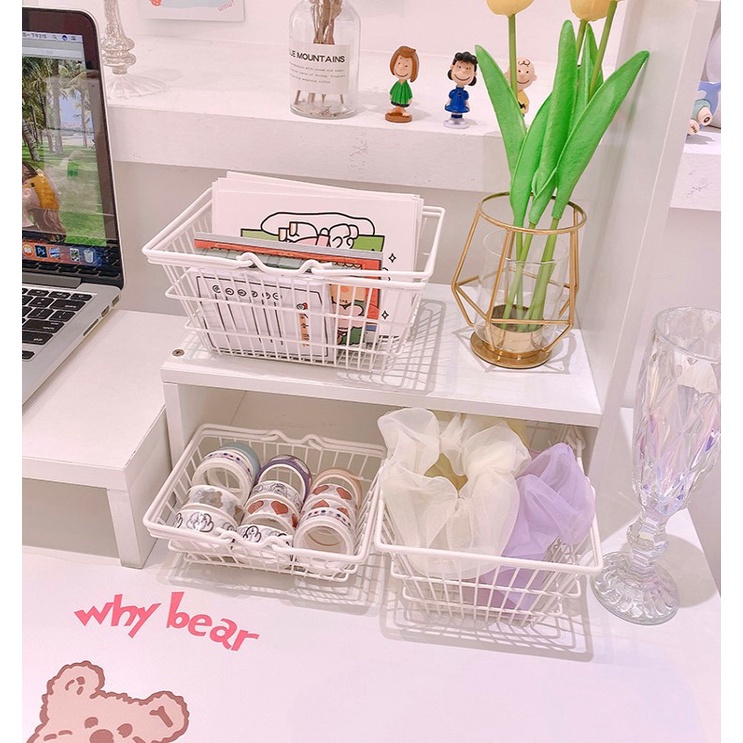 Giỏ sắt trắng đựng đồ phụ kiện chụp ảnh washi tape đa năng , trang trí cửa hàng, decor bàn học 3 size