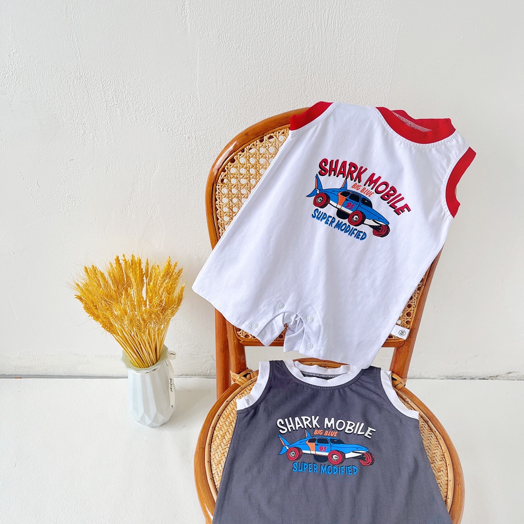 Bộ Áo Liền Quần Không Tay Họa Tiết Hoạt Hình Dễ Thương Cho Bé Trai