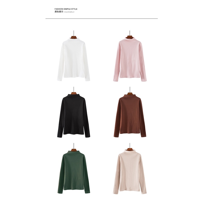 SUXI Áo tay dài cổ cao đơn giản trẻ trung cho nữ có nhiều màu tùy chọn