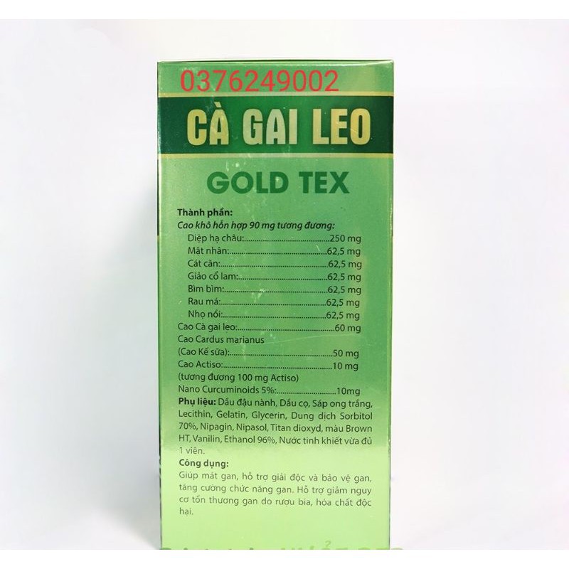 Viên uống bổ gan Cà Gai Leo GOLDTEX bảo vệ gan ,  làm mát , giải độc , hạ men gan - HỘP 50 viên