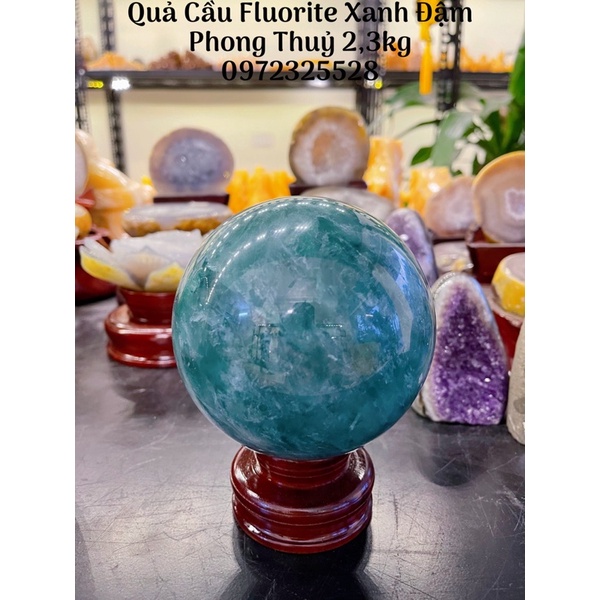 Quả Cầu Đá Fluorite Xanh Đậm Tự Nhiên Phong Thuỷ