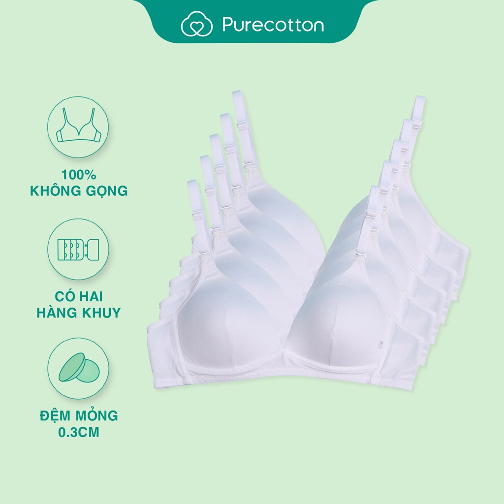 Combo 5 áo lót không gọng Purecotton cho bé gái chất liệu cotton cao cấp kiểu dáng cài sau có đệm mỏng PC021