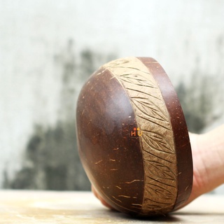 [Chuẩn xuất khẩu] Tô/Bát gáo dừa khắc hoa văn Com[ Com Pattern Coconut Bowl]