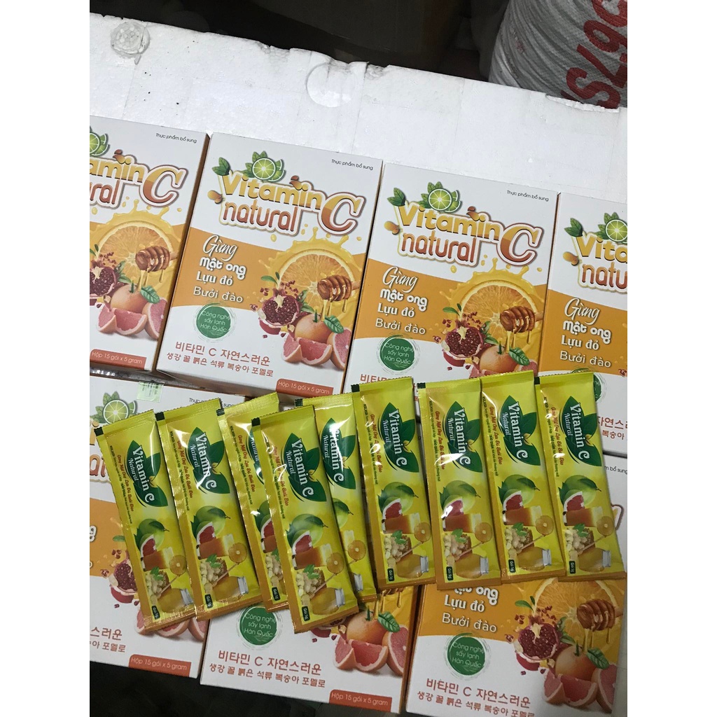 THỰC PHẨM BỔ SUNG Vitamin C Natural Gừng Mật ong Lựu đỏ Bưởi Đào ( hộp 15 gói )