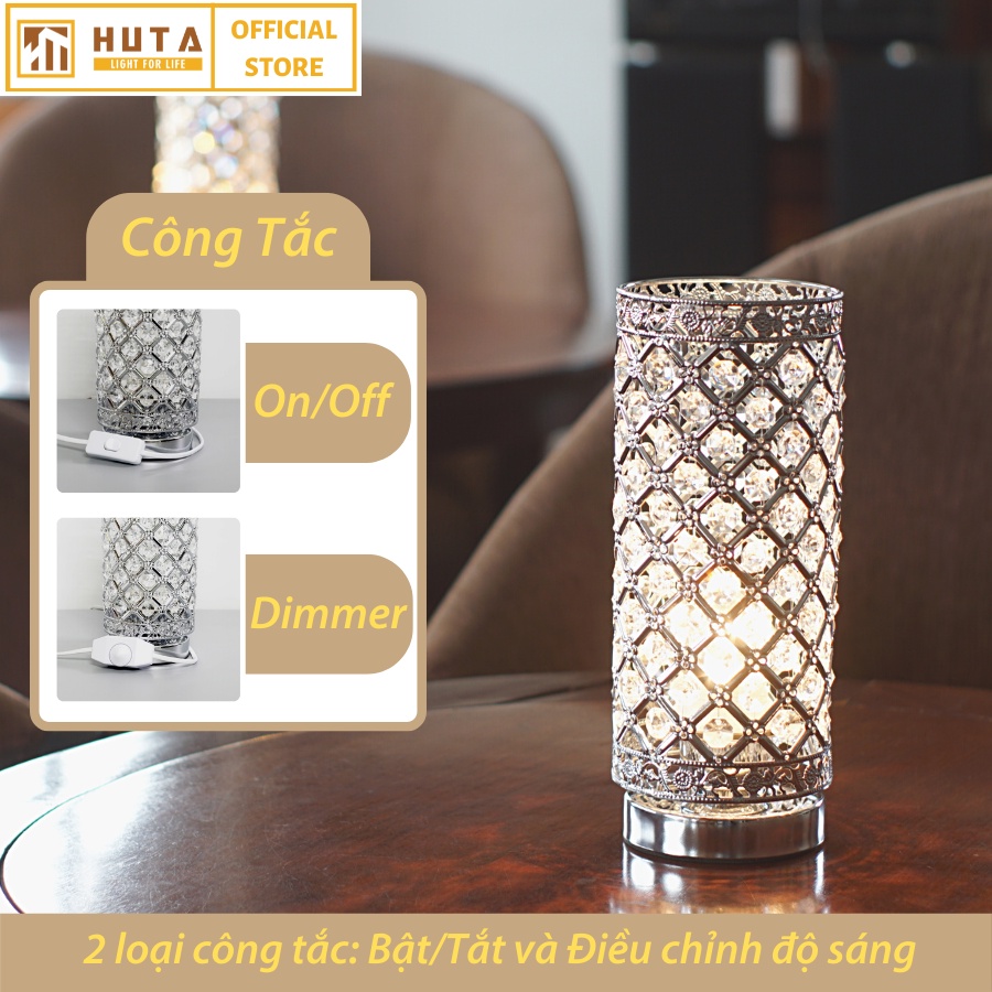 Đèn Ngủ Để Bàn Kiểu Pha Lê HUTA Light For Life PL1 Cao Cấp Điều Chỉnh Độ Sáng, Hình Trụ Sang Trọng