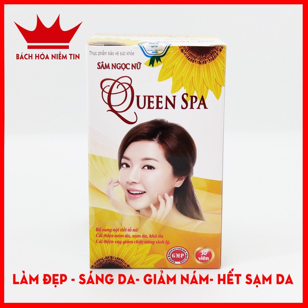 Viên uống đẹp da Sâm tố nữ Queen Spa - Hộp lọ 30 viên thành phần 100% thảo dược thiên nhiên -bổ sung Collagen, Vitamin