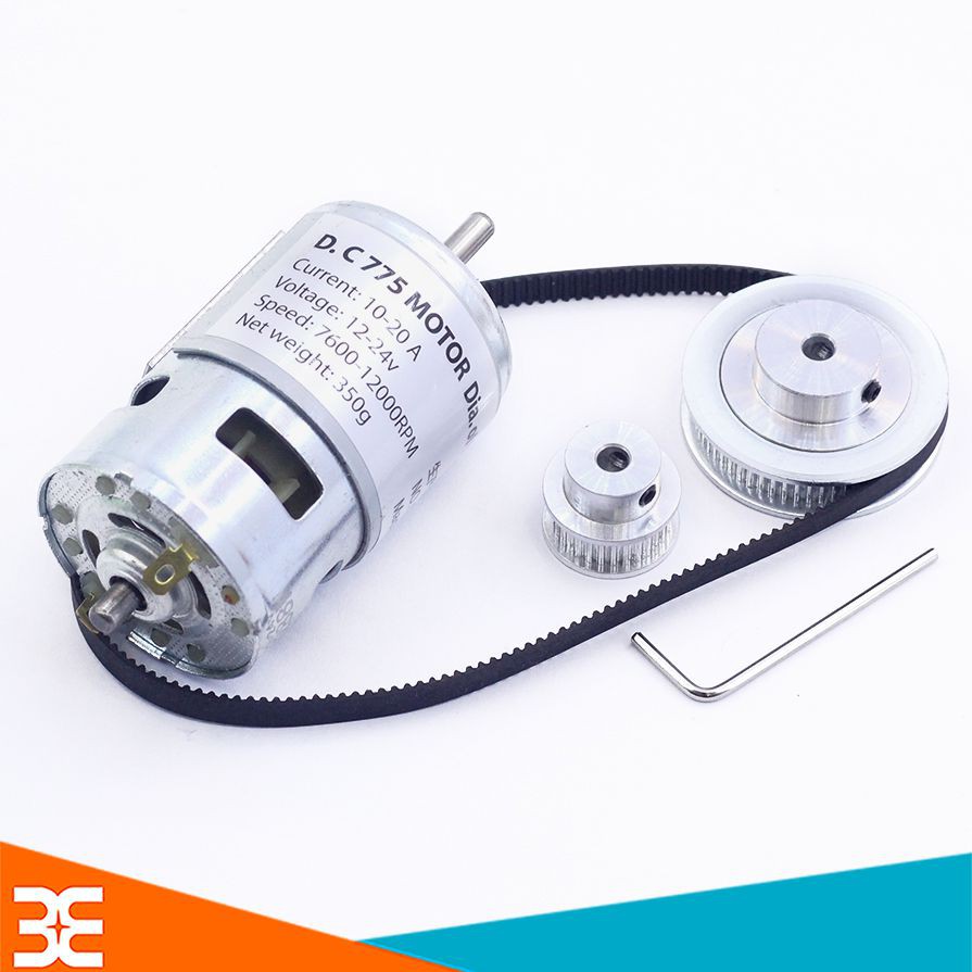 Combo Động Cơ 775 Trục Tròn Đơn 288W và Bộ Truyền Động (01 Dây Đai 2GT-350, 01 Bánh Răng 2GT-16 Răng, 01 Bánh Răng 2GT-6