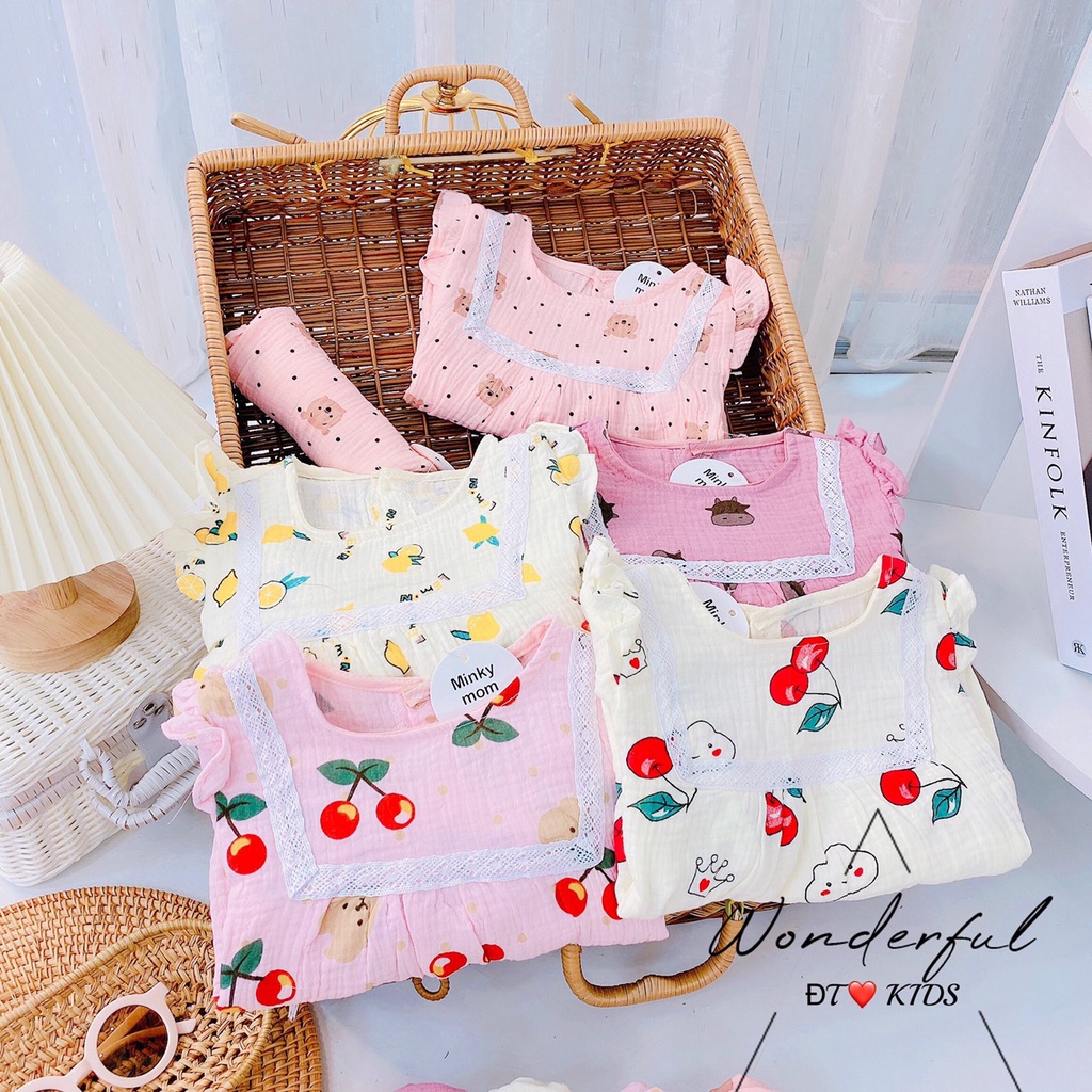 Bộ Xô Muslin cao cấp cho bé gái từ 1-5 tuổi, size từ 7-20kg họa tiết dễ thương