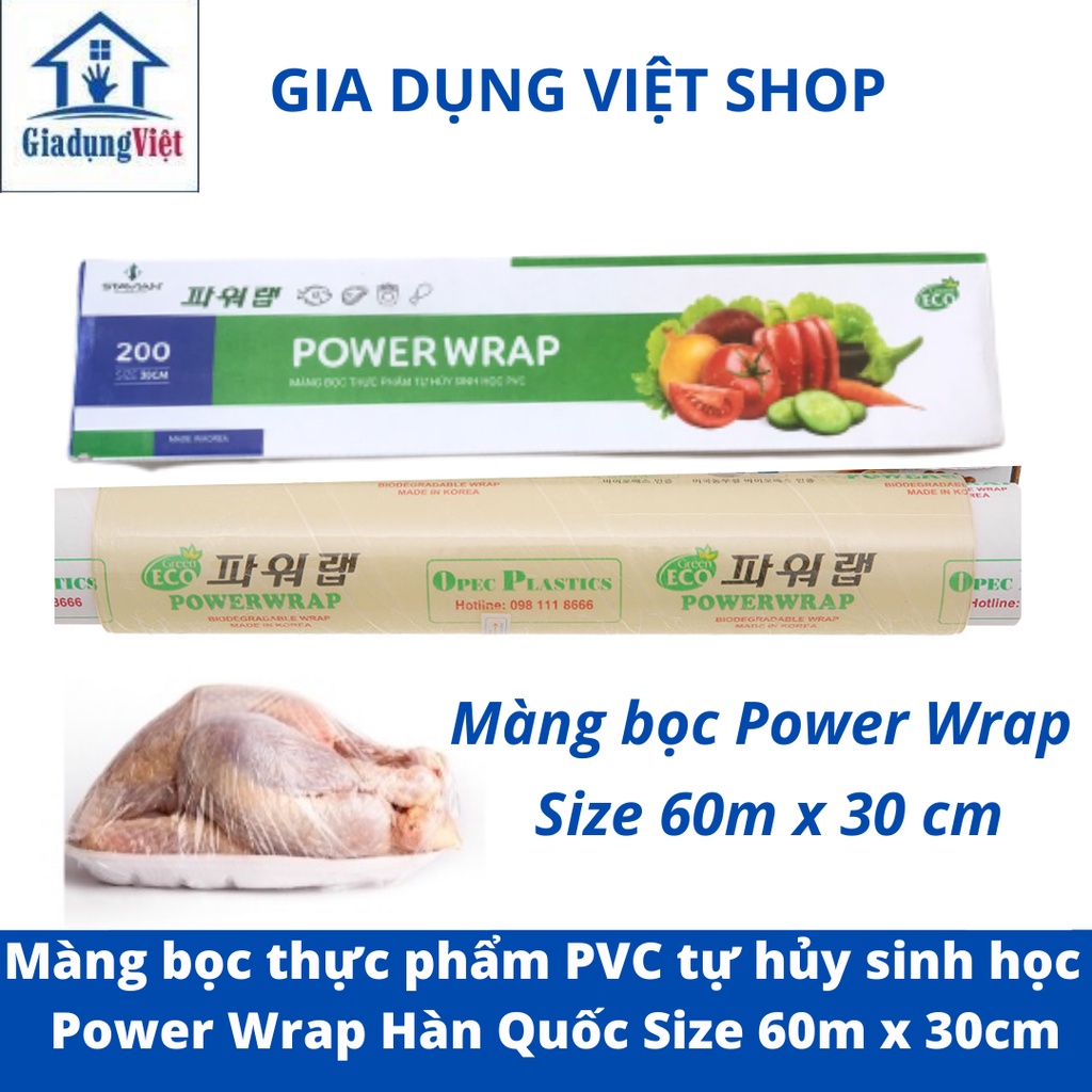 Màng bọc thực phẩm PVC tự hủy sinh học  Power Wrap Hàn Quốc Size 60m x 30cm