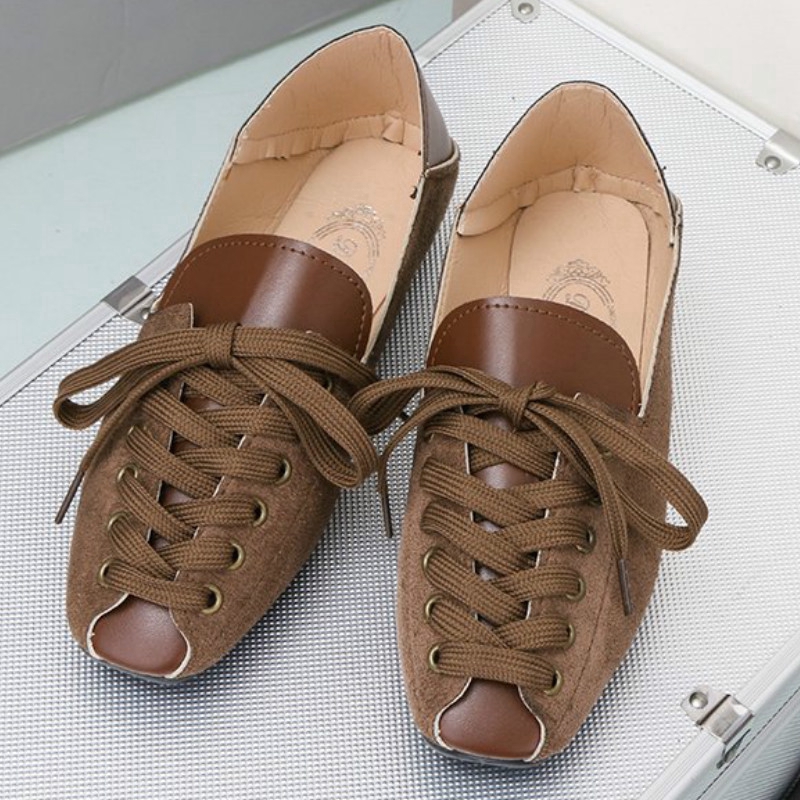 IELGY Giày búp bê mũi vuông giả da trơn phong cách Hàn Quốc dành cho nữ