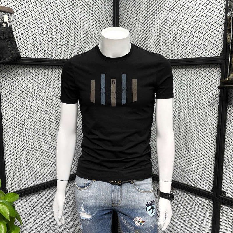 Áo Thun Cotton Tay Ngắn Cổ Tròn Ôm Dáng Trẻ Trung Phong Cách Hàn Quốc Cho Nam