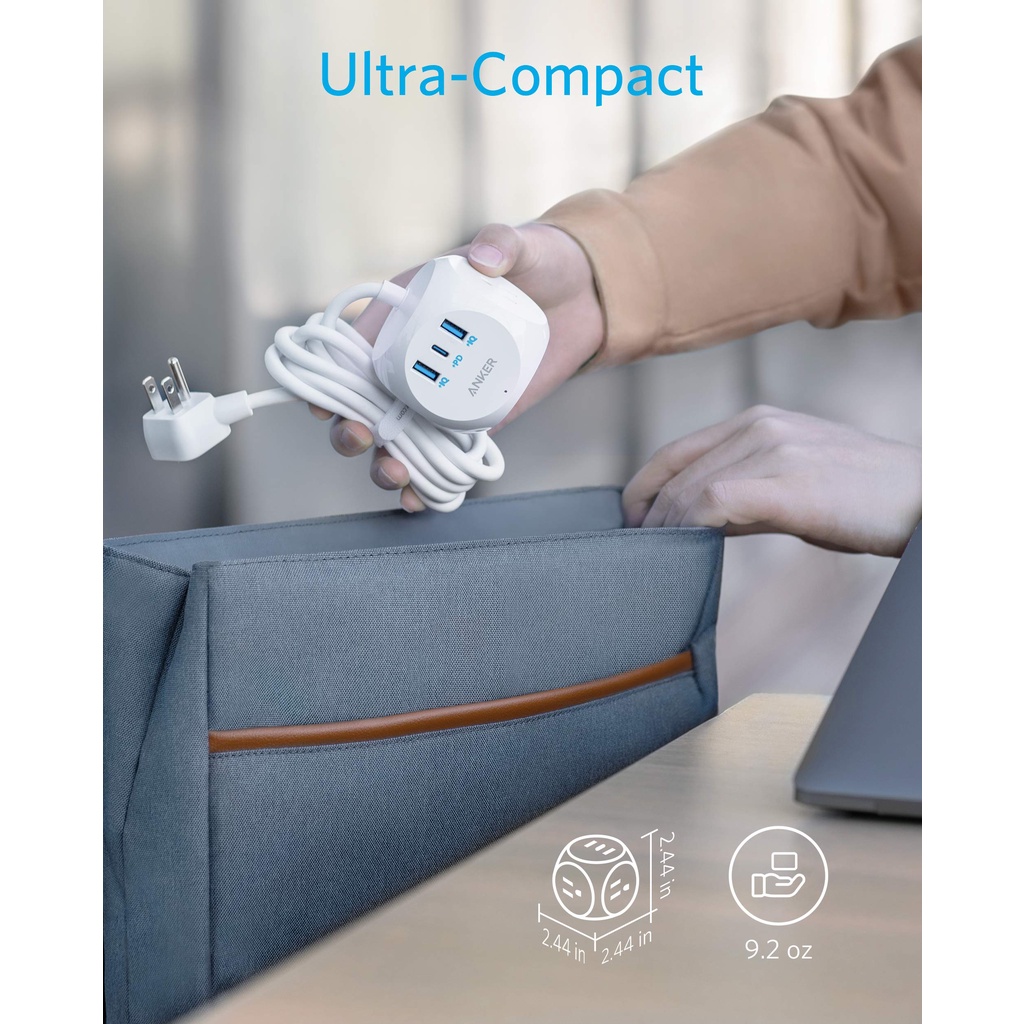 Ổ cắm điện Anker PowerStrip Cube PD3 524 - A9134 Gồm 1 cổng sạc nhanh Type C 30W 2 Cổng USB và 3 Cổng AC