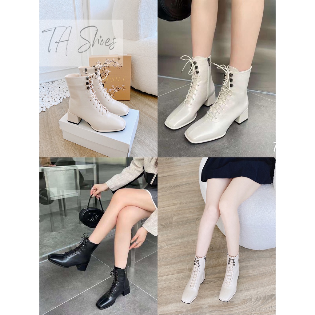 Boot ulzzang cao cổ buộc dây kéo khóa co 2  màu đen/trắng cá tính, em này đi lên chân siêu êm ,đẹp nha các nàng B1