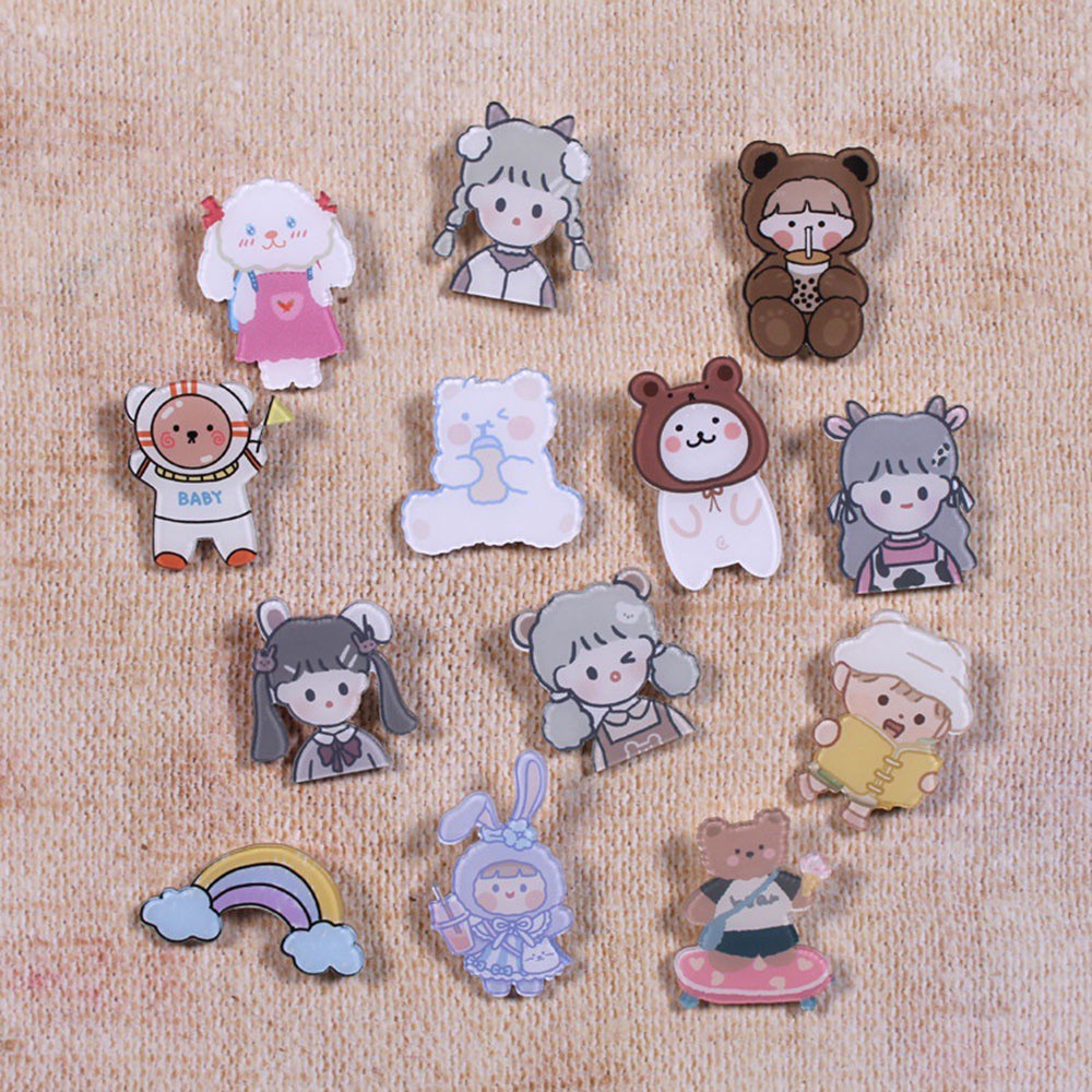 Trâm cài áo họa tiết thỏ và gấu hoạt hình dễ thương dành cho nam và nữ