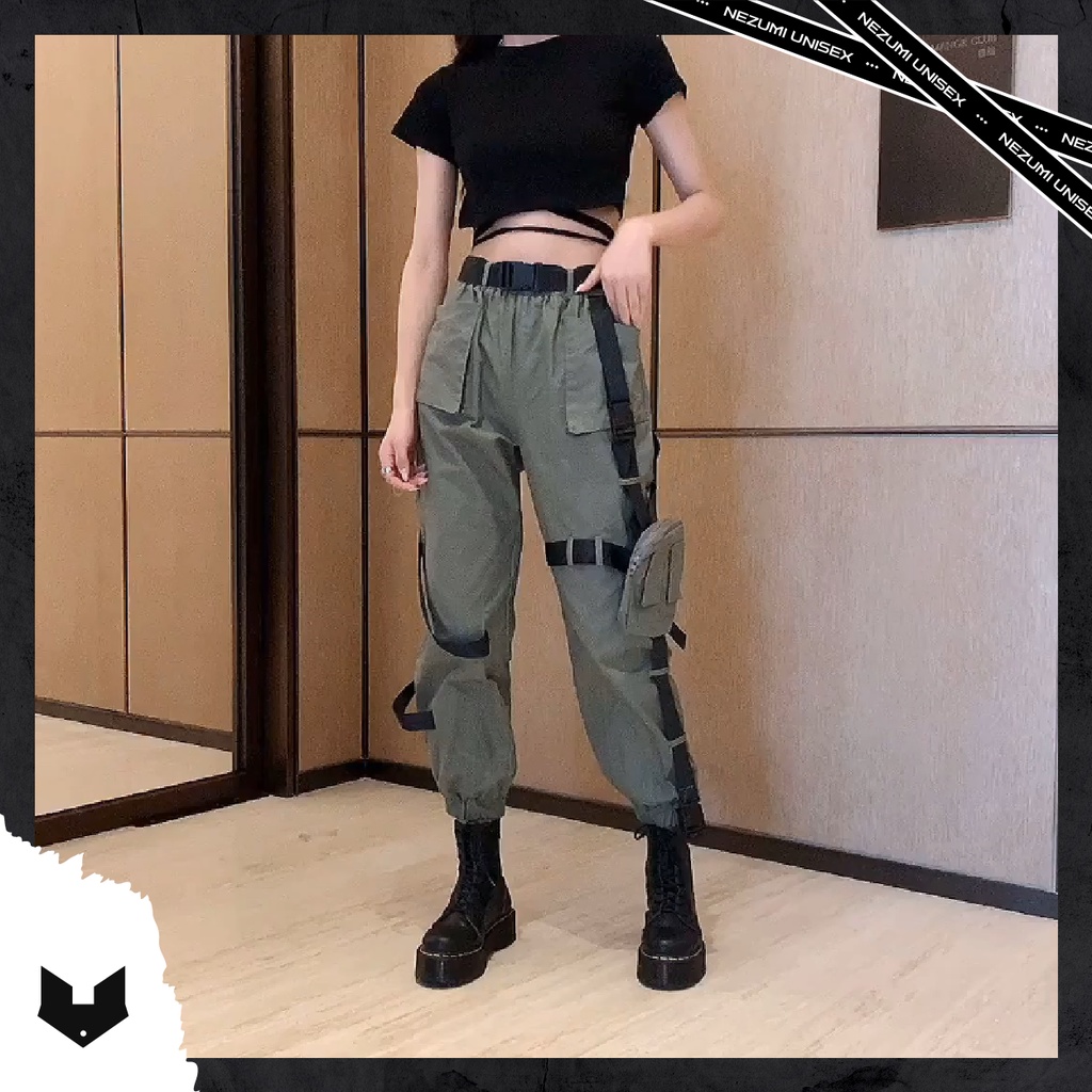 Quần jogger đai túi hộp unisex hip hop nam nữ