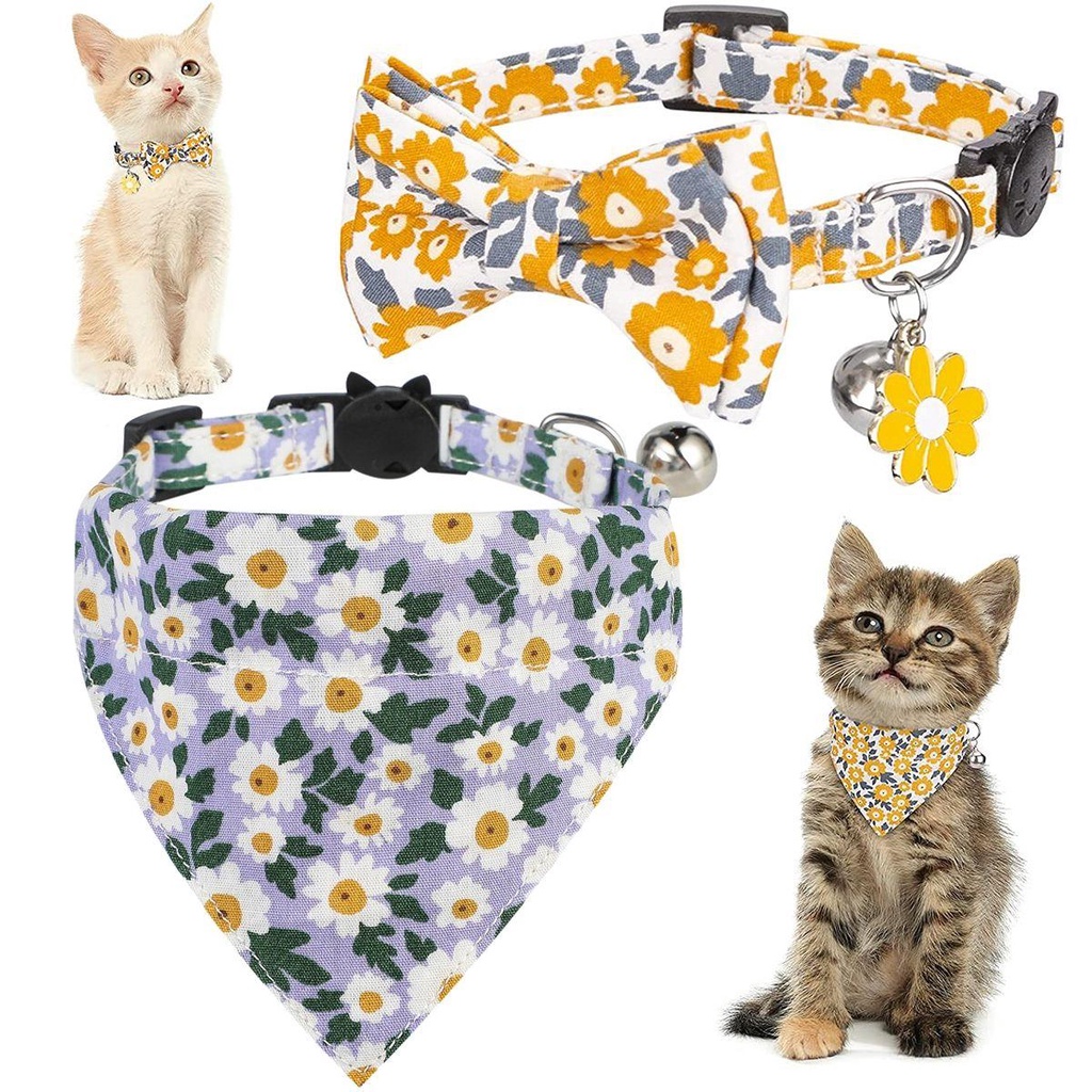 GIOVANNI Khăn Choàng Cổ Có Chuông Họa Tiết Hoa Dễ Thương Cho Thú Cưng