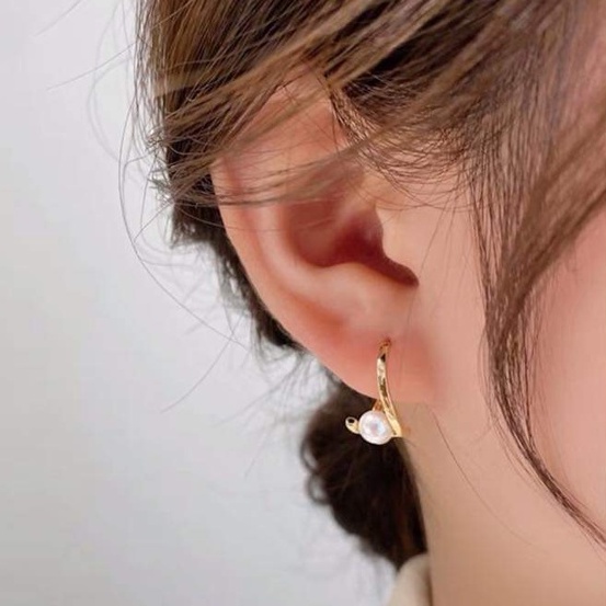 Khuyên tai bạc Van Jewelry V10729 Khuyên quẩy treo ngọc trắng xinh